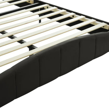 3 Pieces Bedroom Set with Queen Size PU Leather Upholstered Platform Bed and Elegant PU Nightstand with 2 Drawers , Black - Ohberri