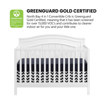 North Bay 4-in-1 Convertible Crib, Snow White, GREENGUARD Gold Certified, Wooden Crib Ohberri