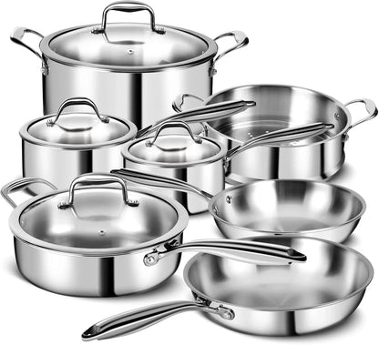 Stainless Steel 11-Piece Cookware Set with Lids Non-Toxic, Induction Ohberri