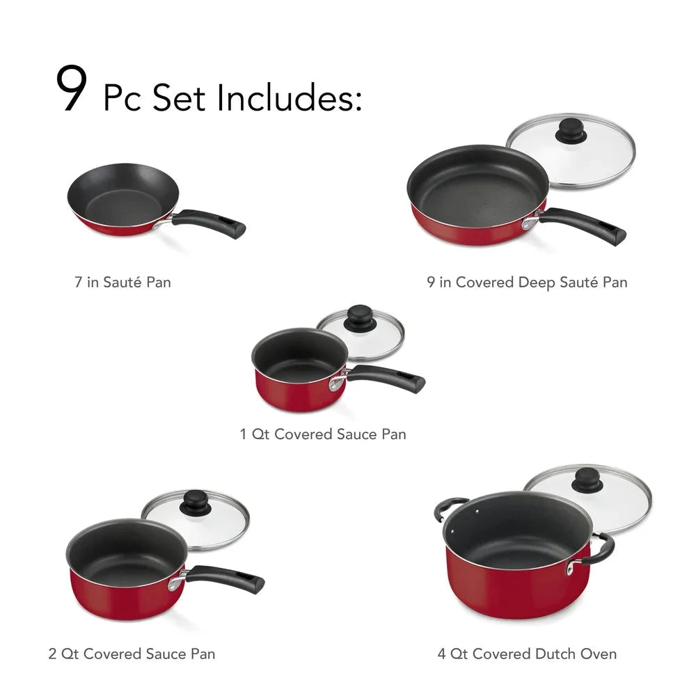 9 Piece Nonstick Cookware Set with Tempered Glass Lids Ohberri