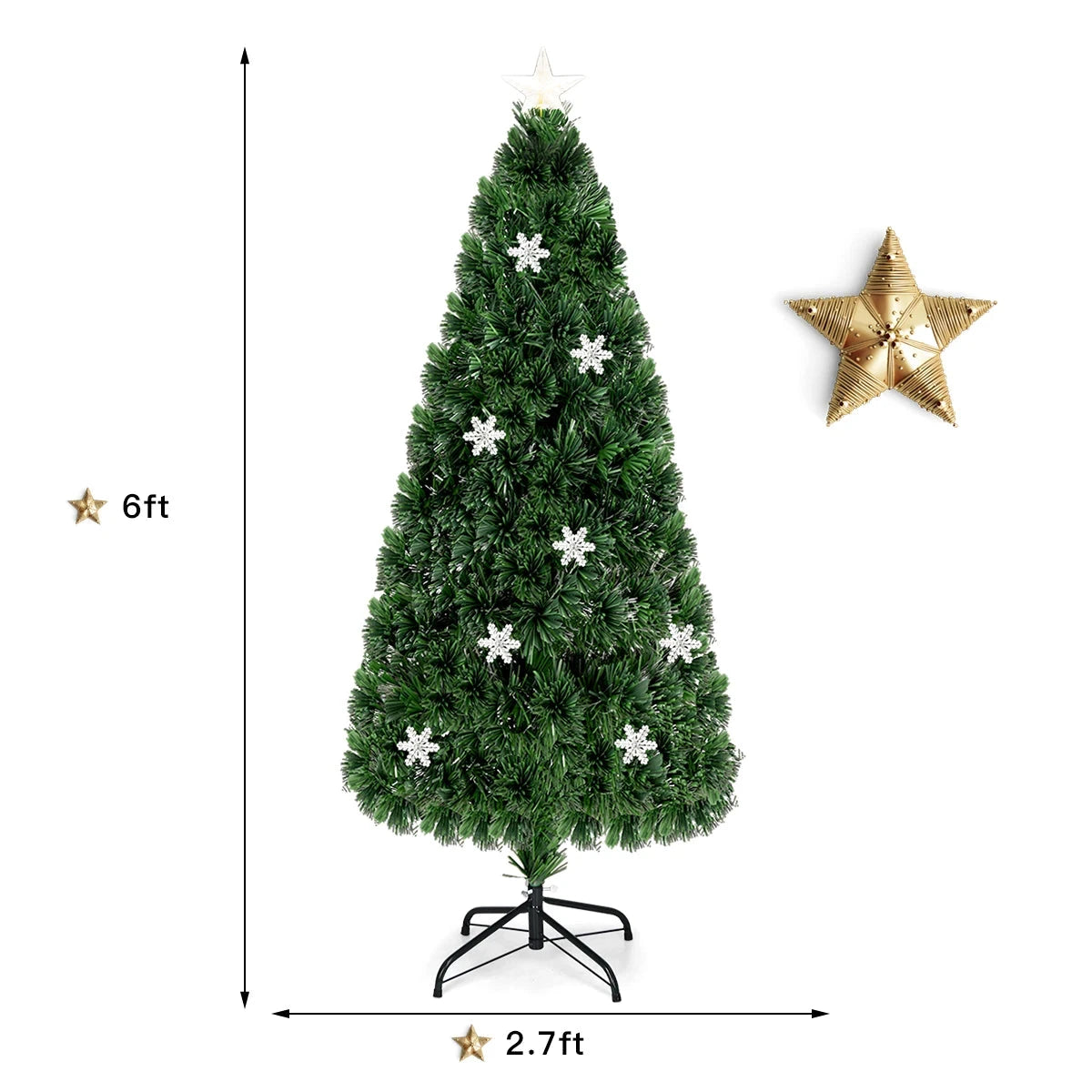 6FT Pre-Lit Fiber Optic Artificial Christmas Tree w/Multicolor Lights Snowflakes Ohberri