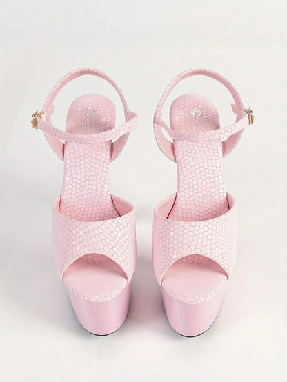 Black Waterproof Stiletto High Heels 6.69inch Platform Stone Pattern Ohberri