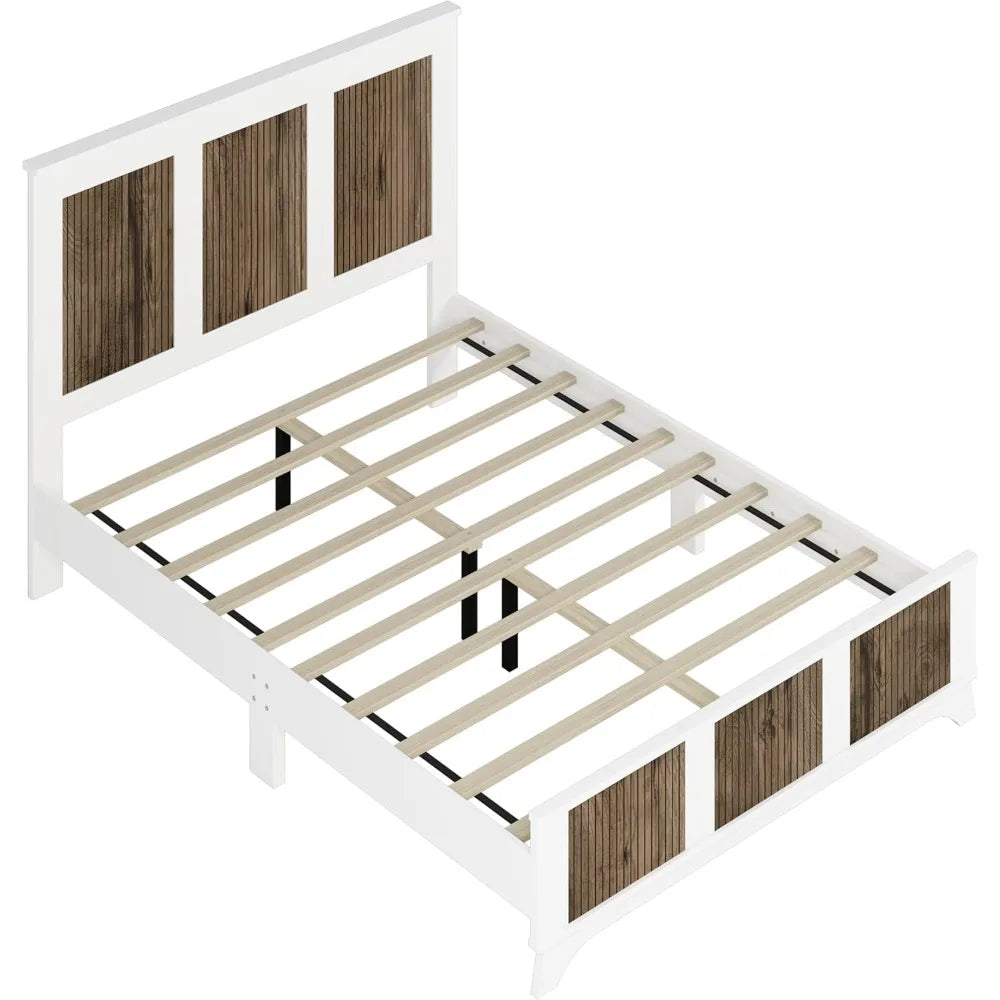 4 Pieces Bedroom Sets Queen Size Farmhouse Platform Bed with Wooden Strip Decoration, 2 Storage Nightstands and A 6-Drawer - Ohberri