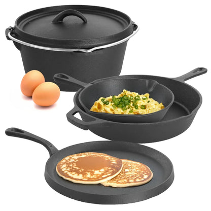 5-Piece Cast Iron Cookware Set, Non-Stick Pots & Pans for Oven, Stovetop & Grill Ohberri