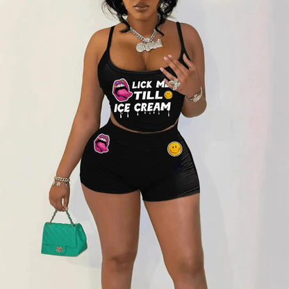 Sexy Spaghetti Strap Crop Tops And Short 2 Piece Sets Woman Outfit Ohberri