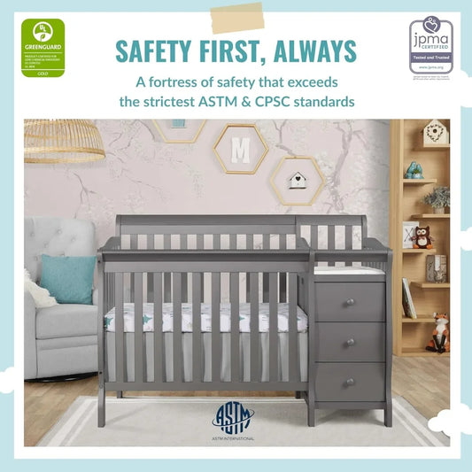 Convertible Crib with Storage Drawer, 3 Height Settings & Mattress Pad, Converts to Twin Bed - Ohberri
