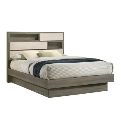 Modern 4-Piece Full Bedroom Set in Wood, Beige & Brown Finish - Ohberri