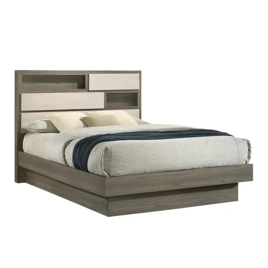 Modern 4-Piece Full Bedroom Set in Wood, Beige & Brown Finish - Ohberri