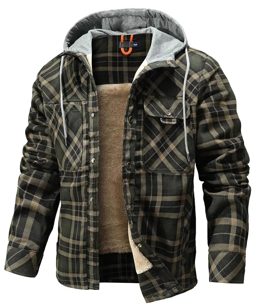 Men's Jackets Winter Hooded Warm Coat Casual Thicken Plaid Ohberri