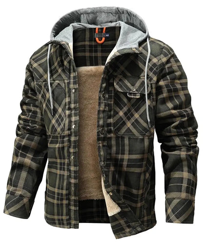 Men's Jackets Winter Hooded Warm Coat Casual Thicken Plaid Ohberri