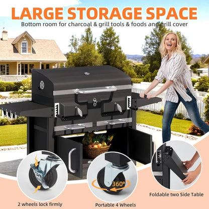 36 In Extra Large Charcoal Grill - 620 Sq.In Oversized BBQ Area with Thermometer & Individual Lifting Charcoal Trays - Ohberri