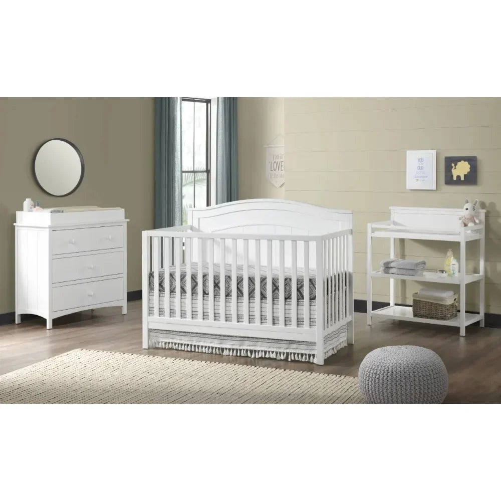 North Bay 4-in-1 Convertible Crib, Snow White, GREENGUARD Gold Certified, Wooden Crib Ohberri