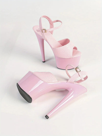 Black Waterproof Stiletto High Heels 6.69inch Platform Stone Pattern Ohberri