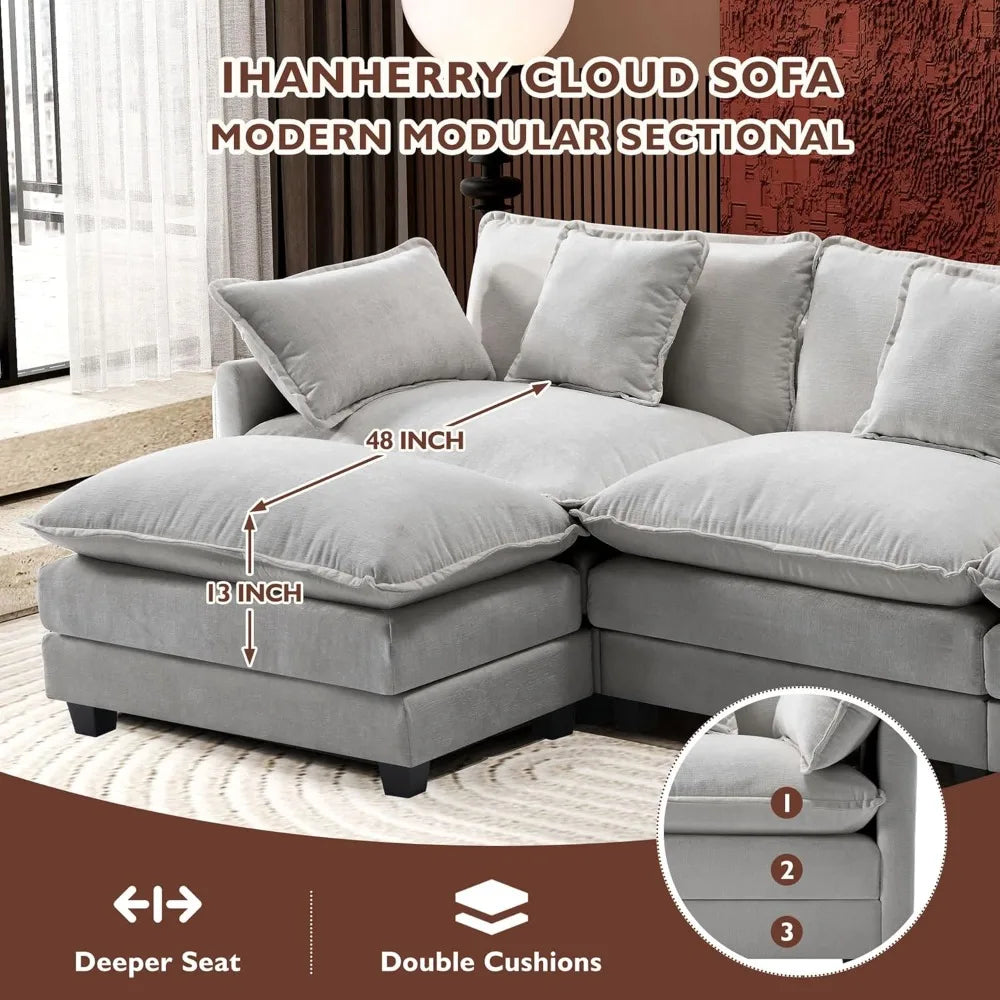L Shaped Modern Sofa Modular Sectional Cloud Couch with Ottoman - Ohberri