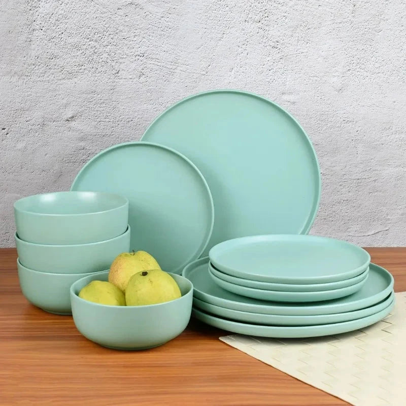 Simple and versatile, matte 12-piece earthenware dinnerware set Ohberri