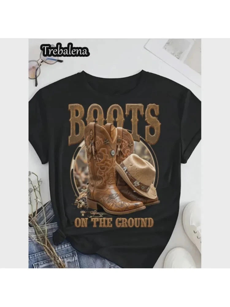 Plus Size Women T-Shirt Boots on the Ground T-Shirt Ohberri