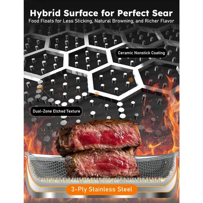 12PC Hybrid 3-Ply Stainless Steel Skillet&Nonstick Pots and Pans Set Ohberri