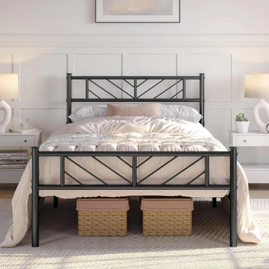 Twin Size Platform Bed Frame with Arrow Design Headboard, 13 Inches Metal Ohberri