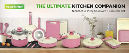 54-Piece Kitchen Cookware Set - Complete Non-Stick Ceramic Pots and Pans Set with Utensils, Bakeware, and Knife Set Ohberri