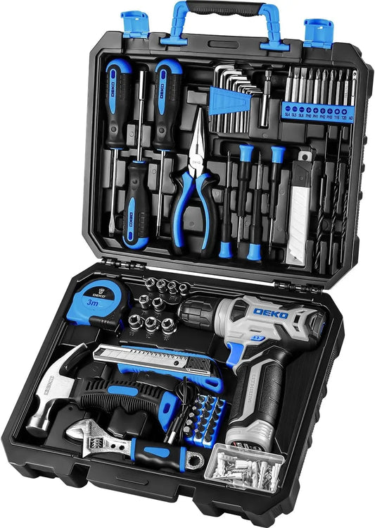 DEKO Drill Set: Tool Set with 8V Blue Cordless Drill 126 Piece Ohberri
