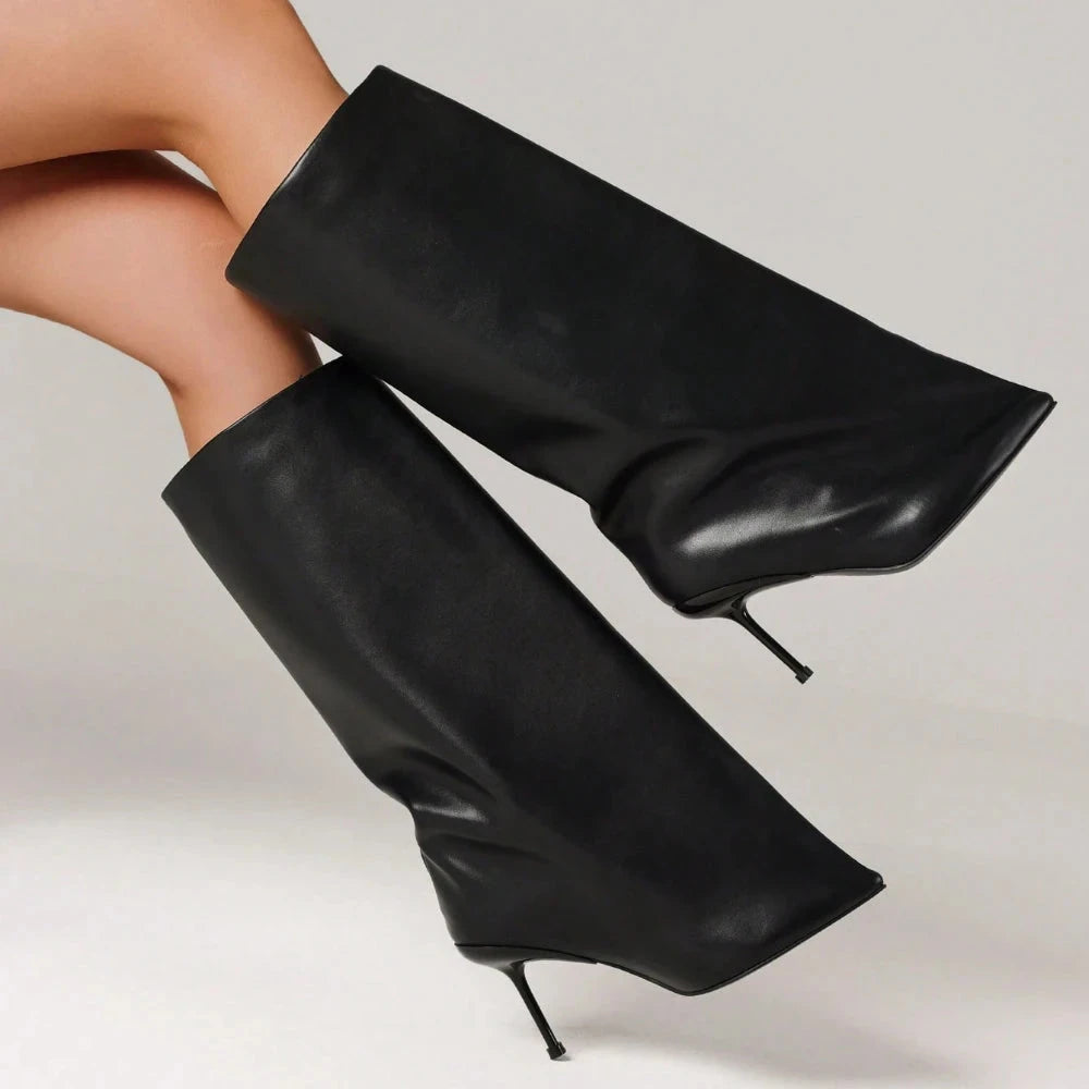 Knee High Slash Flare Boots Ohberri