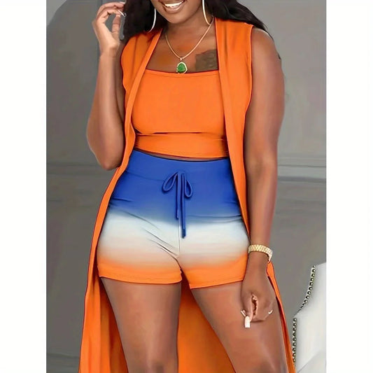 Casual Printed Basic Sleeveless Three Piece Set Ohberri