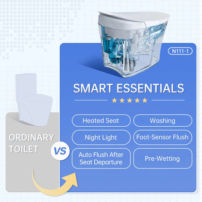 AQUATIZ Intelligent Toilet Power Flush Comfort Height Smart Toilet with Built-In Bidet, ADA Compliant N111-1B Ohberri