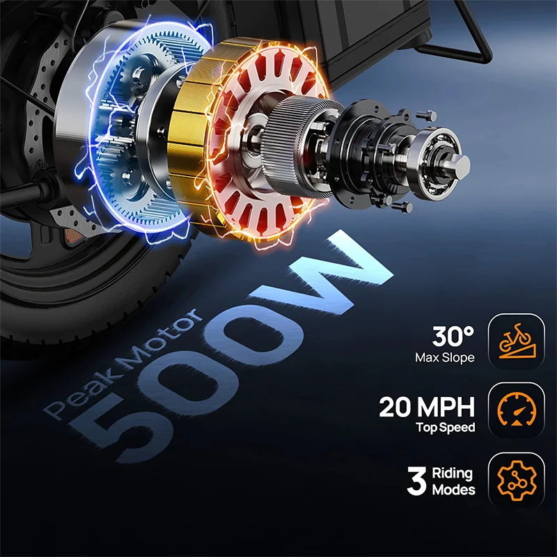 14" Foldable Electric bicycle Peak 500W Motor with 48V 7.5Ah 40 Miles Range 3 Hours Charge Time - Ohberri