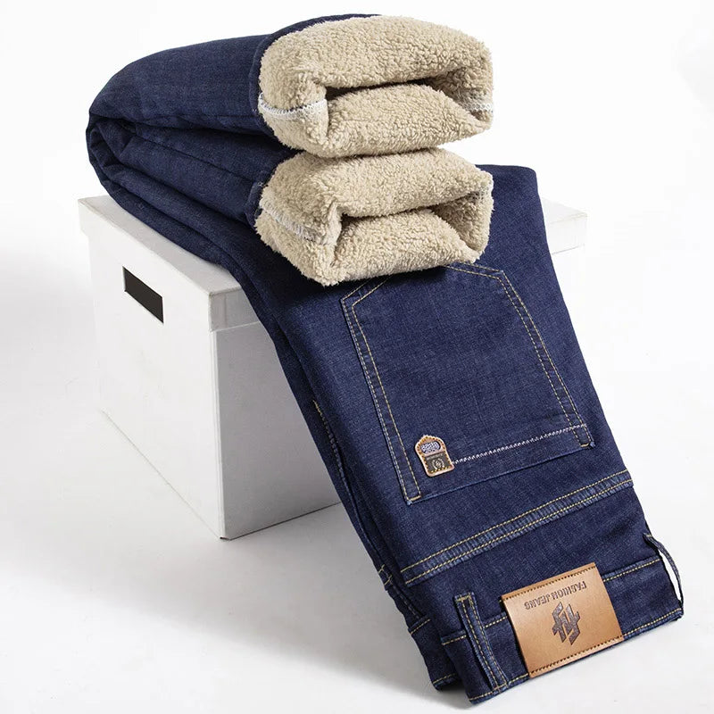 Winter Lamb Fluff Denim Straight Pants Ohberri