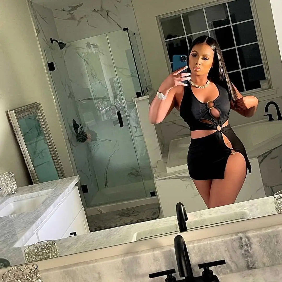 Short skirt sexy sleeveless hollow out dress Ohberri