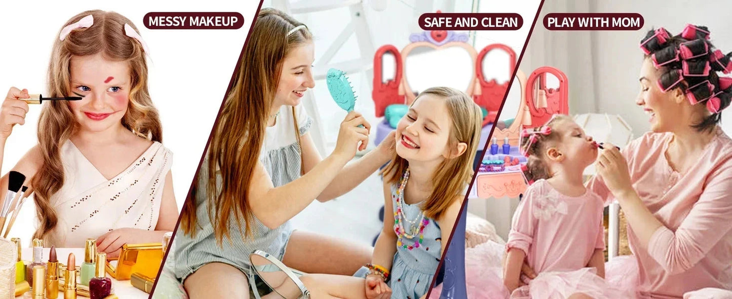 Toddler Vanity Makeup Table with Mirror and Chair Ohberri