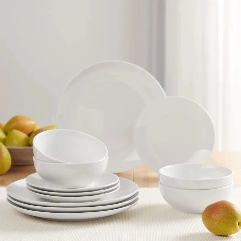 12-Piece White Stoneware Dinnerware Set 4 Dishwasher Ohberri