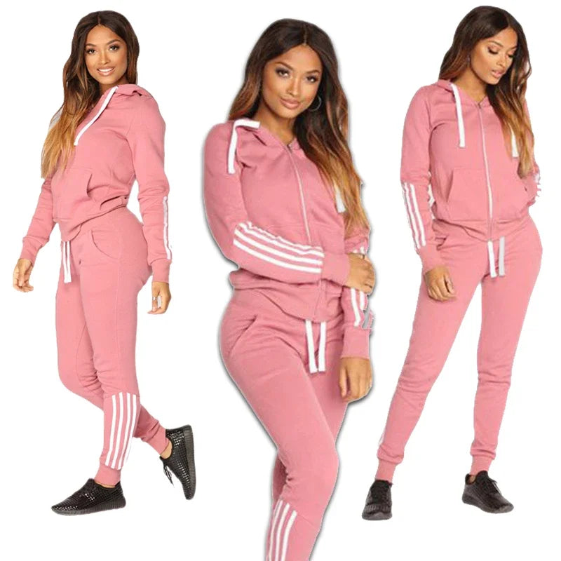 Autumn Women Casual Zipper Hoodie 2 Pieces Set Ohberri