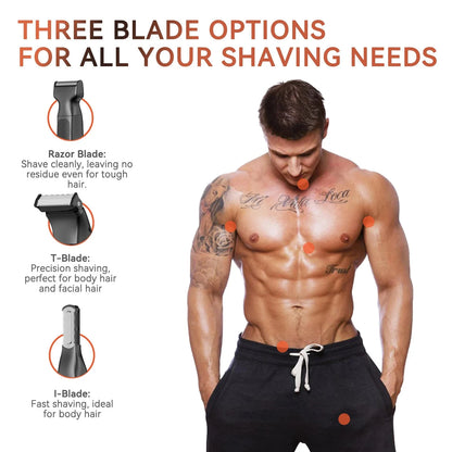3 in 1 Men Bidirectional Body Hair Trimmer Electric Shaver IPX6 Waterproof Double-edged Razor Ohberri