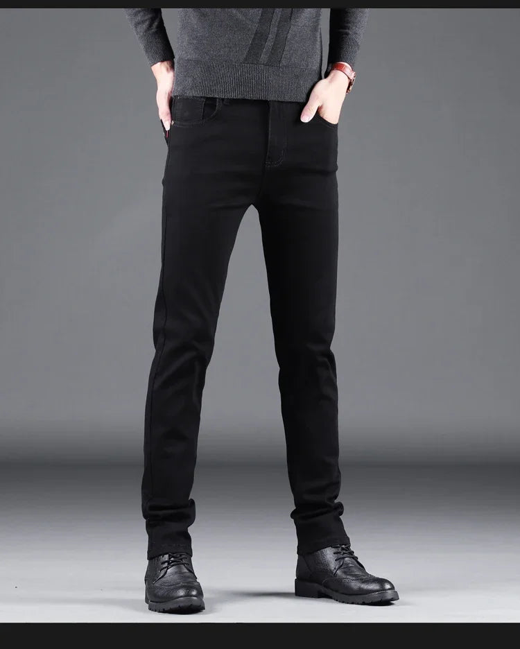 Pure Black Slim Jeans Elastic Straight Pants Ohberri