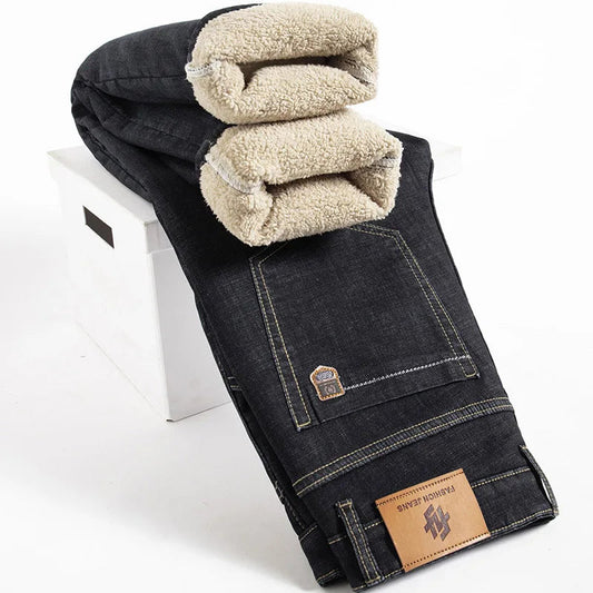 Winter Lamb Fluff Denim Straight Pants Ohberri