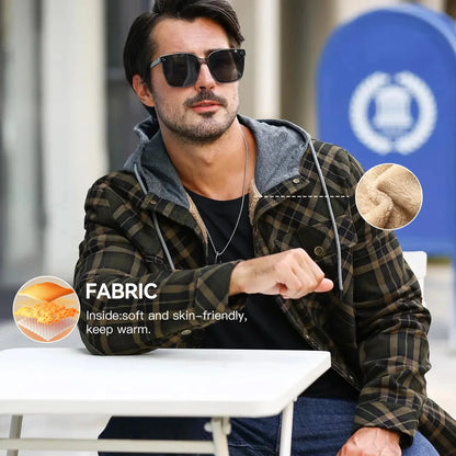Men's Jackets Winter Hooded Warm Coat Casual Thicken Plaid Ohberri
