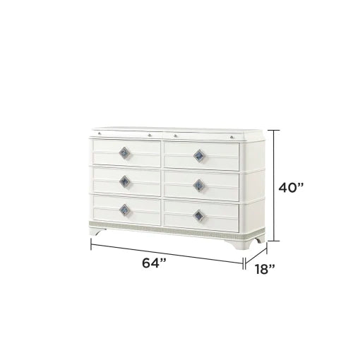 Modern Style 5 Pc King Upholstered Bedroom Set Made with Wood and Crystal Accents in White - Ohberri