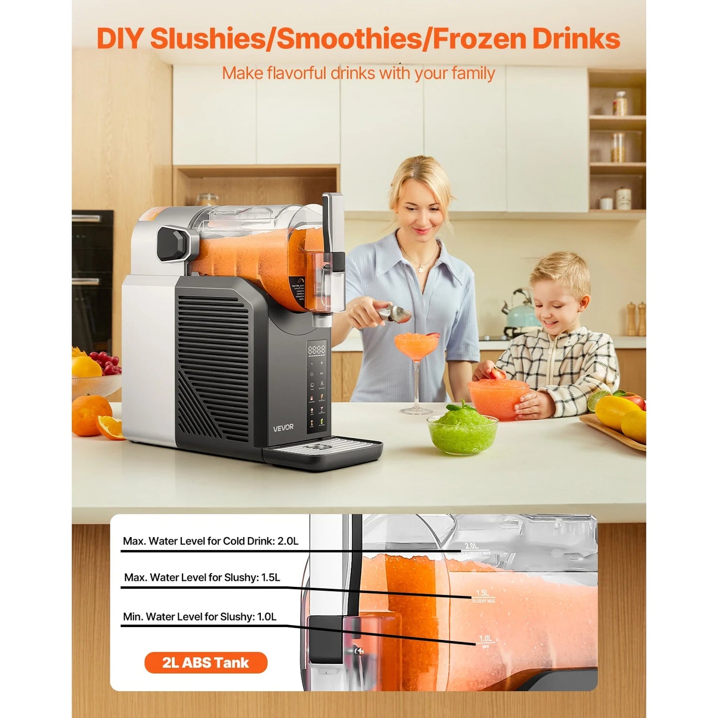 2L Slushie Machine No Ice Needed Margarita Machine with Self-Cleaning Ohberri