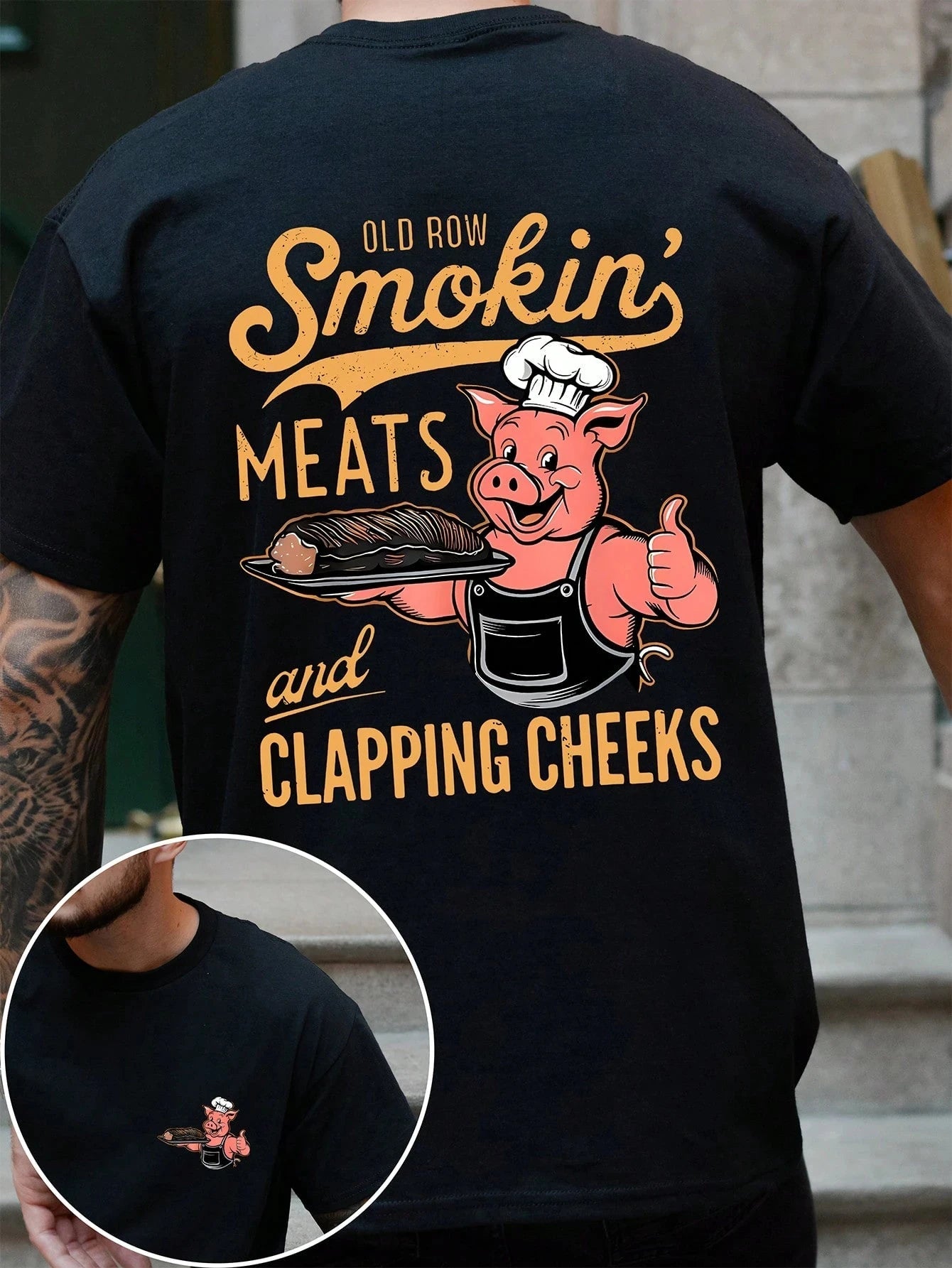 Pig Chef Letter Graphic Print T-Shirt Ohberri
