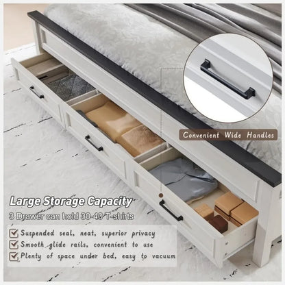 Farmhouse King Size Bed Frame with 52" Tall Full-Panel Headboard, Wood Platform Storage Drawers - Ohberri