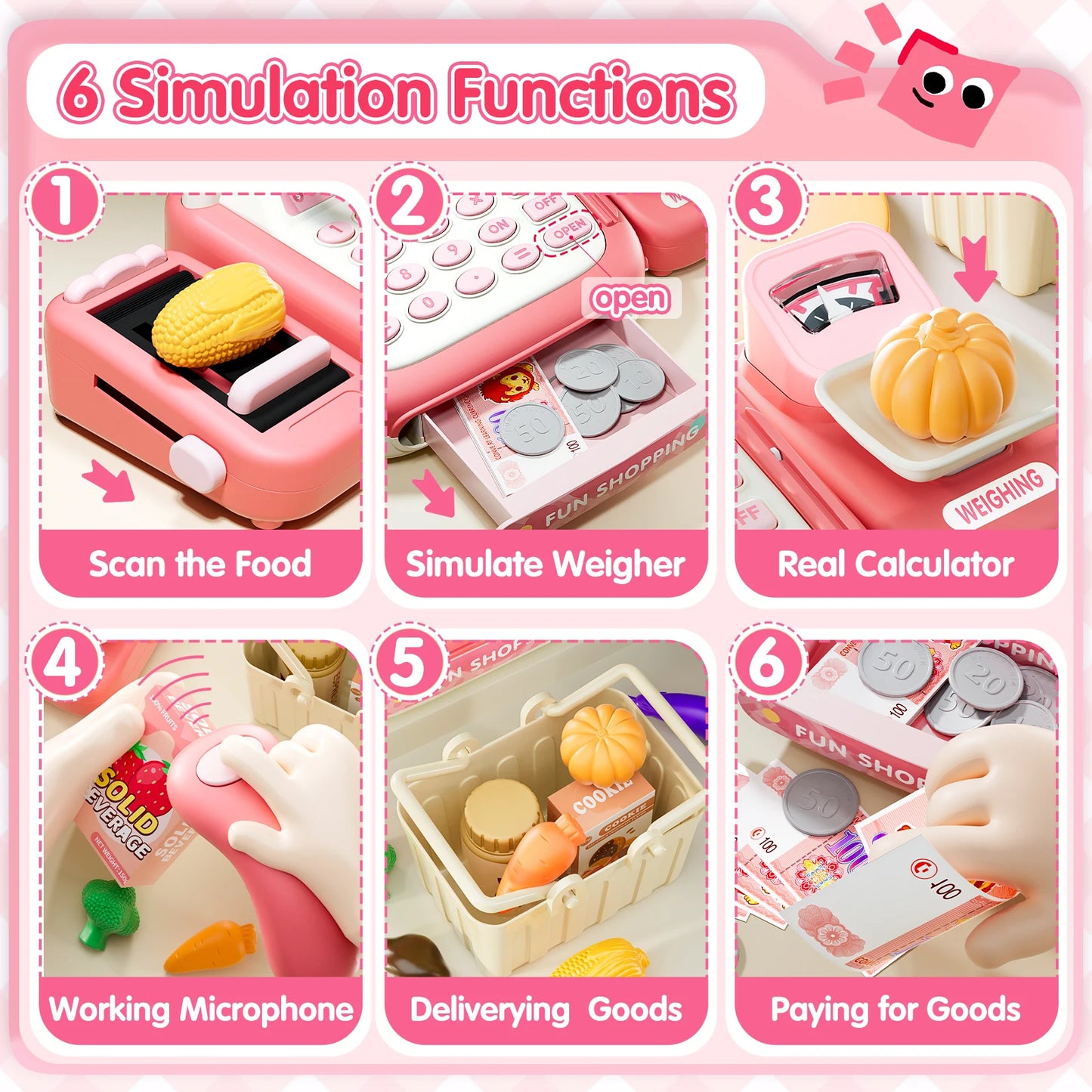 Supermarket Cash Register Electronic Simulation Pretend Play - Ohberri