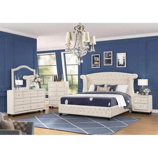 5 Pc Bedroom Set, Wood, Cream Color, NJ Inventory - Ohberri