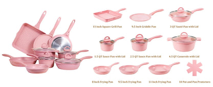 Pink Pots and Pans Set Nonstick 23pcs Induction Ohberri