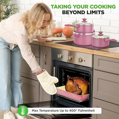 54-Piece Kitchen Cookware Set - Complete Non-Stick Ceramic Pots and Pans Set with Utensils, Bakeware, and Knife Set Ohberri