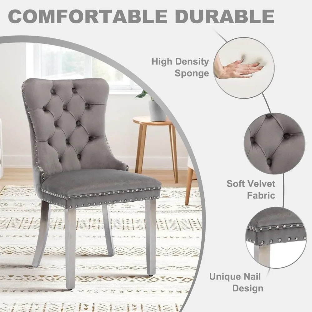 51 Inch Glass Dining Table with 4 Upholstered Velvet Accent Chairs, 5 Piece Modern Ohberri