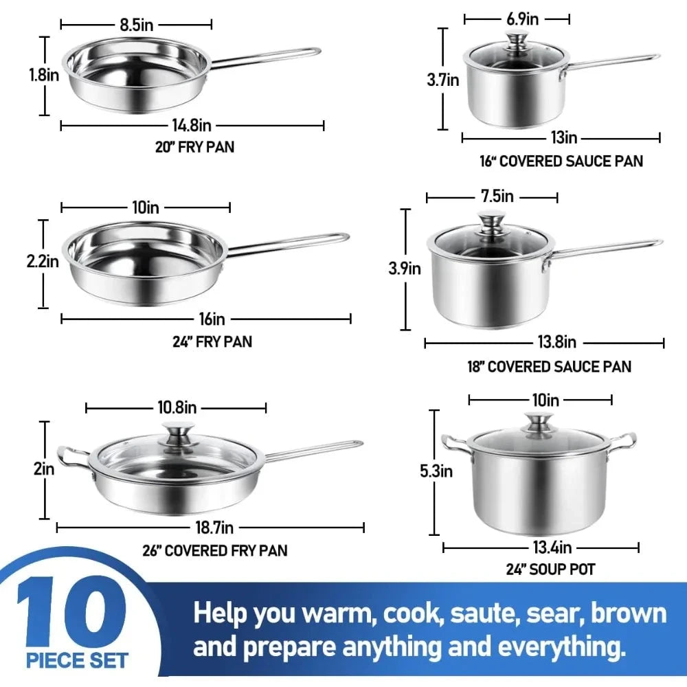 10-Piece Pots and Pans Set, Stainless Steel Cookware Set Ohberri