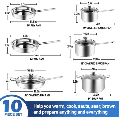 10-Piece Pots and Pans Set, Stainless Steel Cookware Set Ohberri