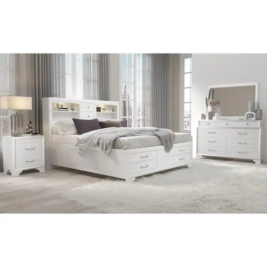 Queen Bedroom Set 5PC White - Modern - Ohberri