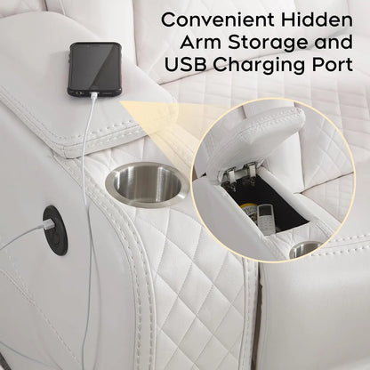 5 Seater Faux Leather Power Recliner Sofa Set with Drop-Off Table, Wireless Charger & Type-C, Loveseat with Bass Speaker - Ohberri